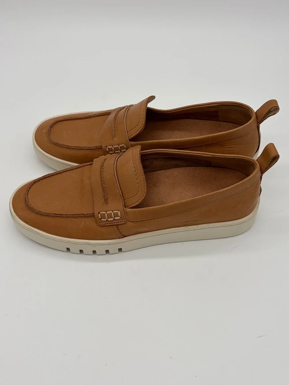 Vionic Tan Leather Penny Loafers with White Sole